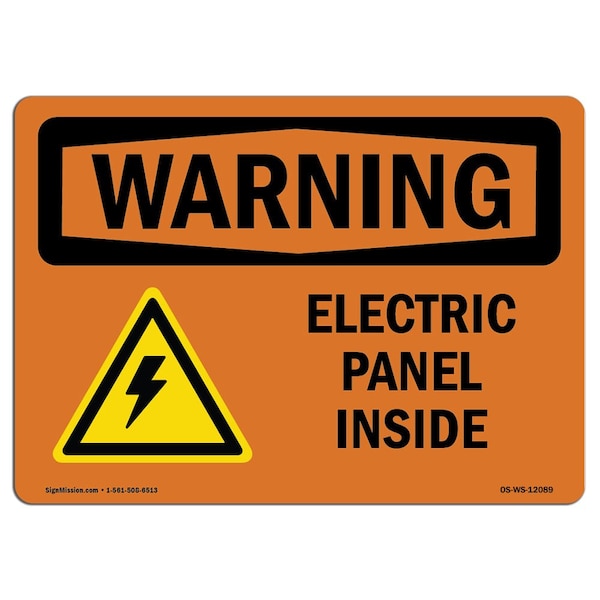Safety Sign, OSHA WARNING, 18" Height, 24" Width, Rigid Plastic, Electric Panel Inside, Landscape